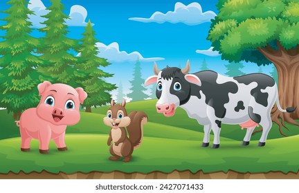 Cute wild animals cartoon in the jungle