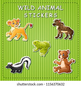 Cute wild animals cartoon on sticker