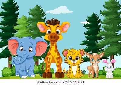 Cute Wild Animals in the Forest illustration
