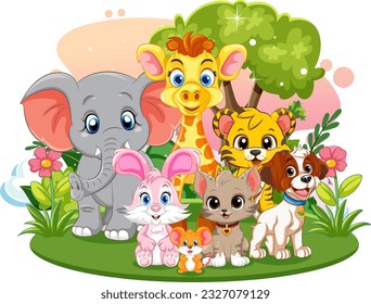 Cute Wild Animals Group illustration