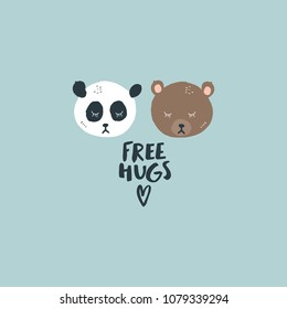 Cute wild animals, hand letters. Baby art style. Decor elements for your stuff and graphic design. Good for gift card and kids products. Vector and jpg image. Clipart, isolated details.