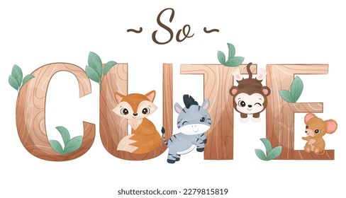 Cute wild animals illustration with alphabets
