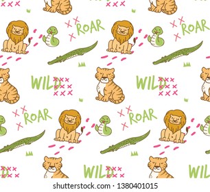 Cute wild animals seamless background