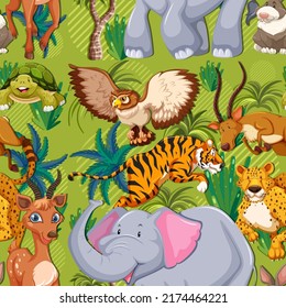 Cute wild animals seamless pattern illustration