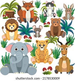 Cute wild animals seamless pattern illustration