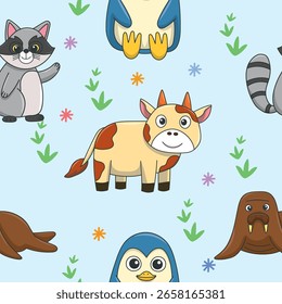 Patrón inconsútil lindo de los animales salvajes para la decoración de la ducha del bebé, impresión del vivero, Fondo de pantalla del jardín de infantes, tela, y materia textil. Ilustración vectorial