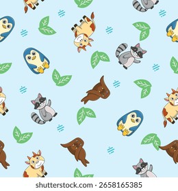 Nette wilde Tiere nahtlose Muster für Baby-Dusche Dekor, Kindergarten-Druck, Kindergarten Tapete, Stoff und Textil. Vektorgrafik