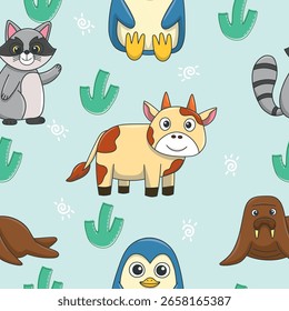 Nette wilde Tiere nahtlose Muster für Baby-Dusche Dekor, Kindergarten-Druck, Kindergarten Tapete, Stoff und Textil. Vektorgrafik