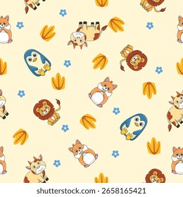 Patrón inconsútil lindo de los animales salvajes para la decoración de la ducha del bebé, impresión del vivero, Fondo de pantalla del jardín de infantes, tela, y materia textil. Ilustración vectorial