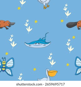 Patrón inconsútil lindo de los animales salvajes para la decoración de la ducha del bebé, impresión del vivero, Fondo de pantalla del jardín de infantes, tela, y materia textil. Ilustración vectorial