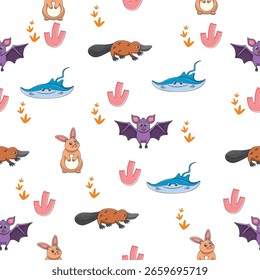 Cute wild animals seamless pattern for baby shower decor, nursery print, kindergarteen wallpaper, fabric, and textile. Vector illustration