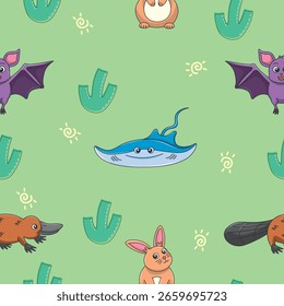 Cute wild animals seamless pattern for baby shower decor, nursery print, kindergarteen wallpaper, fabric, and textile. Vector illustration