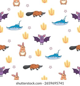Nette wilde Tiere nahtlose Muster für Baby-Dusche Dekor, Kindergarten-Druck, Kindergarten Tapete, Stoff und Textil. Vektorgrafik