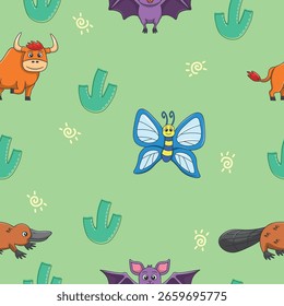 Patrón inconsútil lindo de los animales salvajes para la decoración de la ducha del bebé, impresión del vivero, Fondo de pantalla del jardín de infantes, tela, y materia textil. Ilustración vectorial