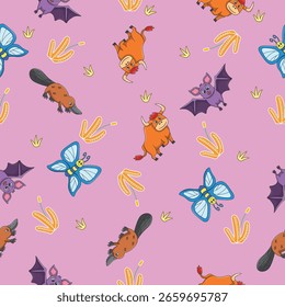 Cute wild animals seamless pattern for baby shower decor, nursery print, kindergarteen wallpaper, fabric, and textile. Vector illustration