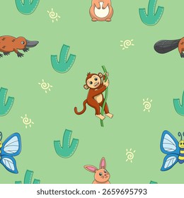 Nette wilde Tiere nahtlose Muster für Baby-Dusche Dekor, Kindergarten-Druck, Kindergarten Tapete, Stoff und Textil. Vektorgrafik