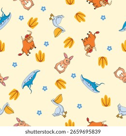 Patrón inconsútil lindo de los animales salvajes para la decoración de la ducha del bebé, impresión del vivero, Fondo de pantalla del jardín de infantes, tela, y materia textil. Ilustración vectorial