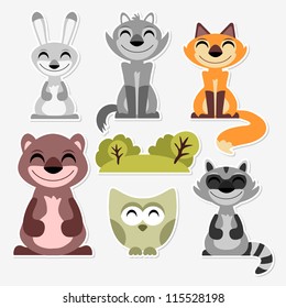 Cute wild animals set