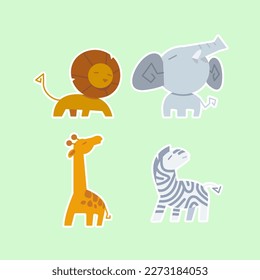 Animales salvajes muy bien cuidados como león, tigre, hipopótamo, cocodrilo, zorro, cebra, jirafa y elefante. Vector de animales salvajes de la jungla. Ilustración animal de Woodland.