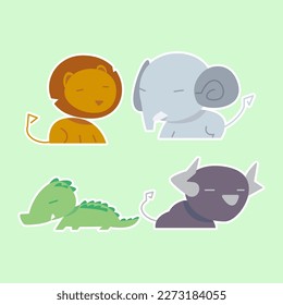 Cute wild animals set including lion, tiger, hippo, crocodile, fox, zebra, giraffe, and elephant. Safari jungle animals vector. Woodland animal illustration.