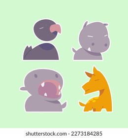 Cute wild animals set including vultures, hippos, and deer. Safari jungle animals vector. Woodland animal illustration.