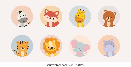 Cute wild animals set. vector illustration