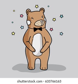 cute wild bear with black bow tie