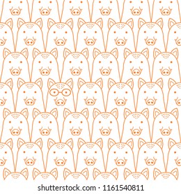 Cute wild boar background Seamless line drawing