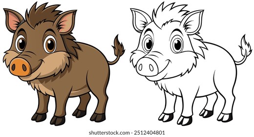 Cute Wild Boar Cartoon Coloring Page For Kids