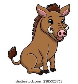 Cute wild boar cartoon on white background