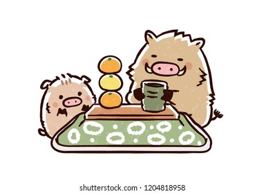 A cute wild boar character. Hand-drawn style
