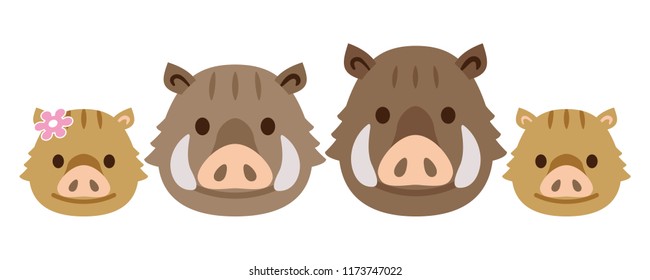 Cute wild boar and child illustration