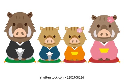 Cute wild boar and child illustration