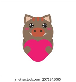 Cute wild boar love flat icon vector design illustration, cute wild animals illustration for valentines day theme pattern vector design. 