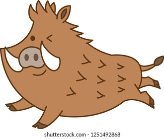 Cute wild boar vector illustration.Emotions wink.White Background.Flat design.Cartoon character.