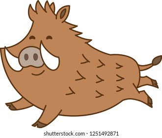 Cute wild boar vector illustration.Emotions smile.White Background.Flat design.Cartoon character.