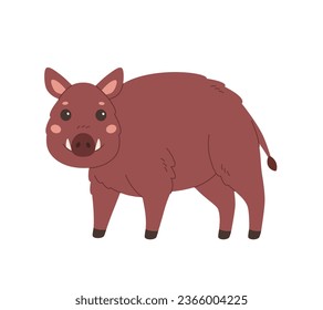 Cute wild boar. Woodland animal. Vector illustration in flat style