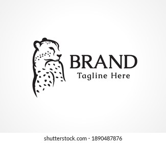 cute wild cat, cheetah, tiger look back drawing art logo design illustration