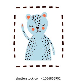 Cute wild cat,  Vector greeting card