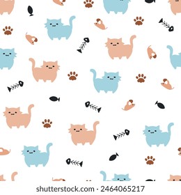 Cute Wild Cat Walkabout Fun Vector Pattern can be use for background and apparel design
