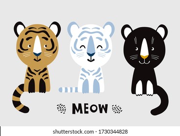 Cute wild cats. Cartoon vector illustration