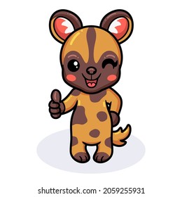 Cute wild dog cartoon giving thumb up