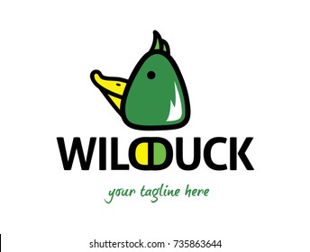 Cute Wild Duck Flat Icon Logo