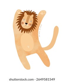 Tão Bonito, Tão Selvagem. Engraçado Leão Relaxando Enquanto Deitado De Costas. Ilustração Vetorial Desenhada À Mão De Happy Wild Kitty. Safari Animal. Rei Da Savana. Decoração De Quarto De Crianças. RGB