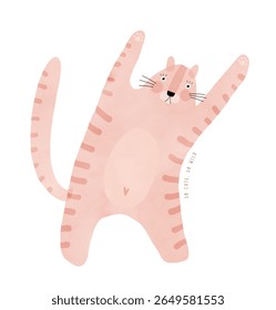 Tão Bonito, Tão Selvagem. Engraçado Tigre Rosa Relaxando Enquanto Deitado De Costas. Ilustração Vetorial Desenhada À Mão De Gato Selvagem Feliz. Safari Animal. Rei Da Selva. Decoração De Quarto De Crianças. RGB