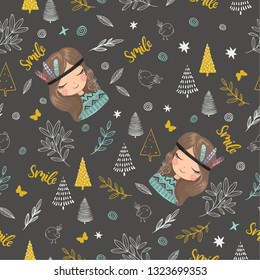 Cute wild girl pattern for kids fashion artwork, children books, paper prints.
