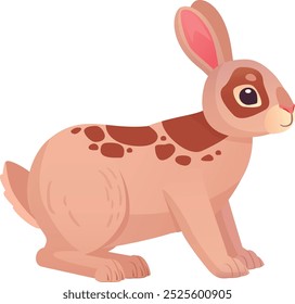 Cute wild hare. Spot colored rabbit cartoon character isolated on white background
