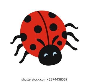 Cute wild insect. Icon or sticker with beautiful red ladybug. Spotted insect or flying beetle. Funny garden or wild animal. Cartoon flat vector illustration isolated on white background