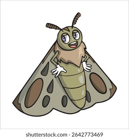 Cute wild insect. Pale moth sticker or icon. Child drawing of butterfly with beautiful wings. Funny garden or wild animal. Moth, night butterfly, magic butterfly. 67