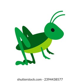 Cute wild insect. Sticker with green grasshopper or praying mantis. Icon with jumping bug. Funny garden or wild animal. Cartoon flat vector illustration isolated on white background